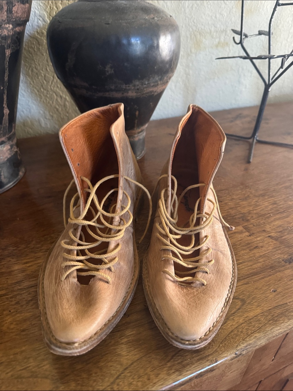 Free People Tan Leather Lace-Up Boots